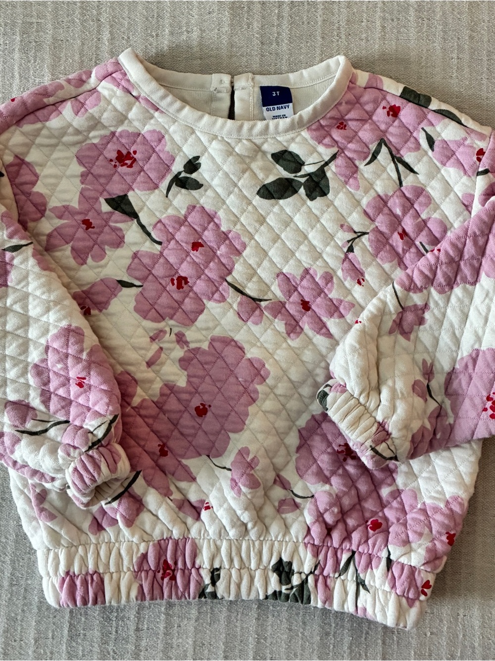 Old Navy Fall Toddler Quilted Cream Pink Cherry Blossom Floral Sweatshirt 3T EUC